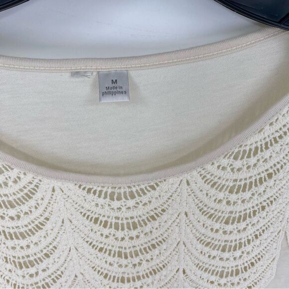 Women’s Round Neck Sheer Balloon 3/4 Sleeve Ivory Blouse size M - Picture 2 of 3